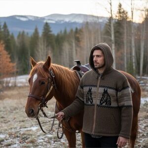 Rocky Mountain Outfitters Wool zip up sweater hooded micro fleece lining XXL